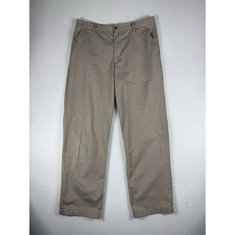 Chaps Mens Khaki Chino Pants Flat Front Straight Leg Beige Size 36x32 (34x29)